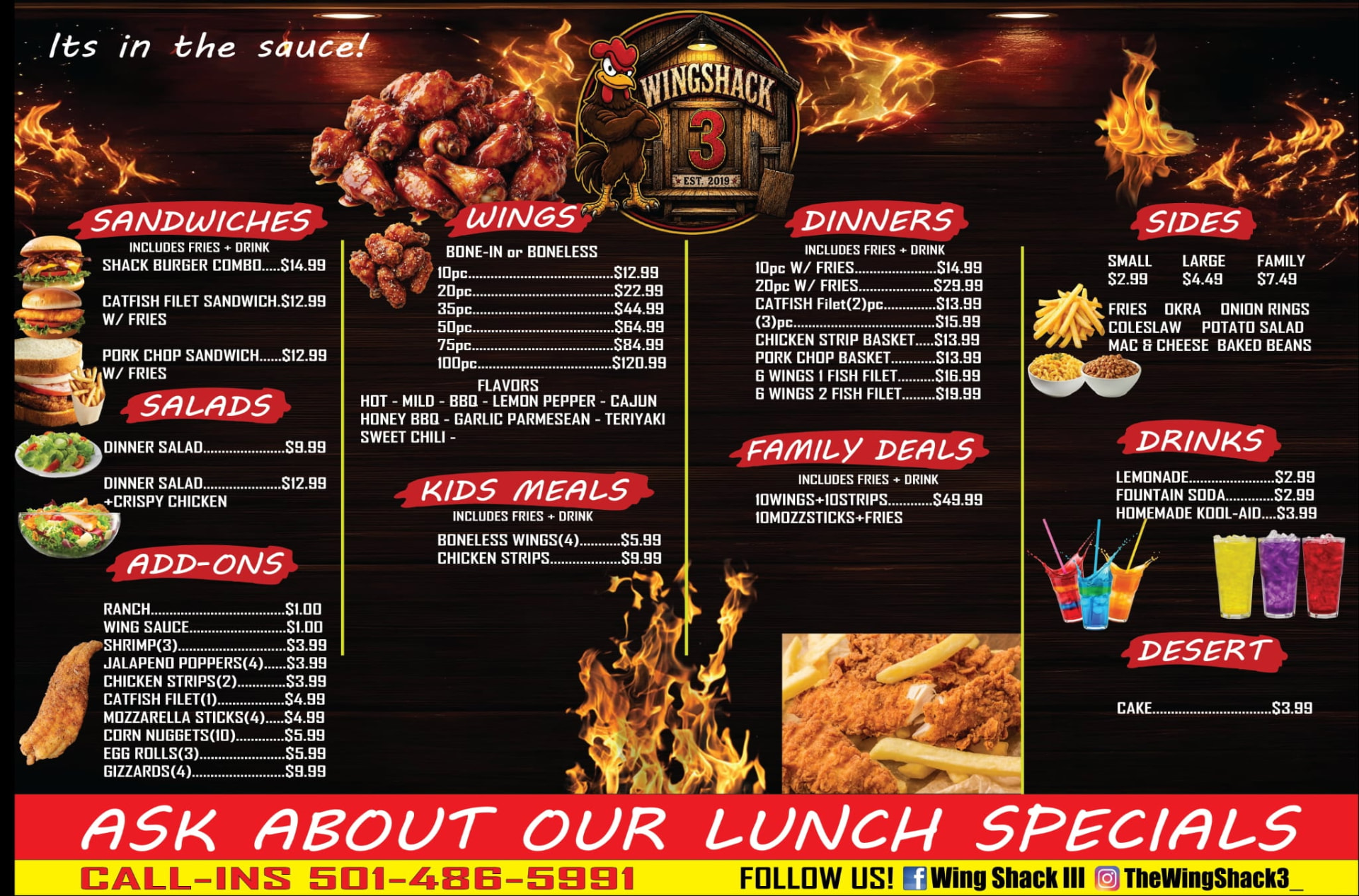 Wing Shack 3 printed menu board